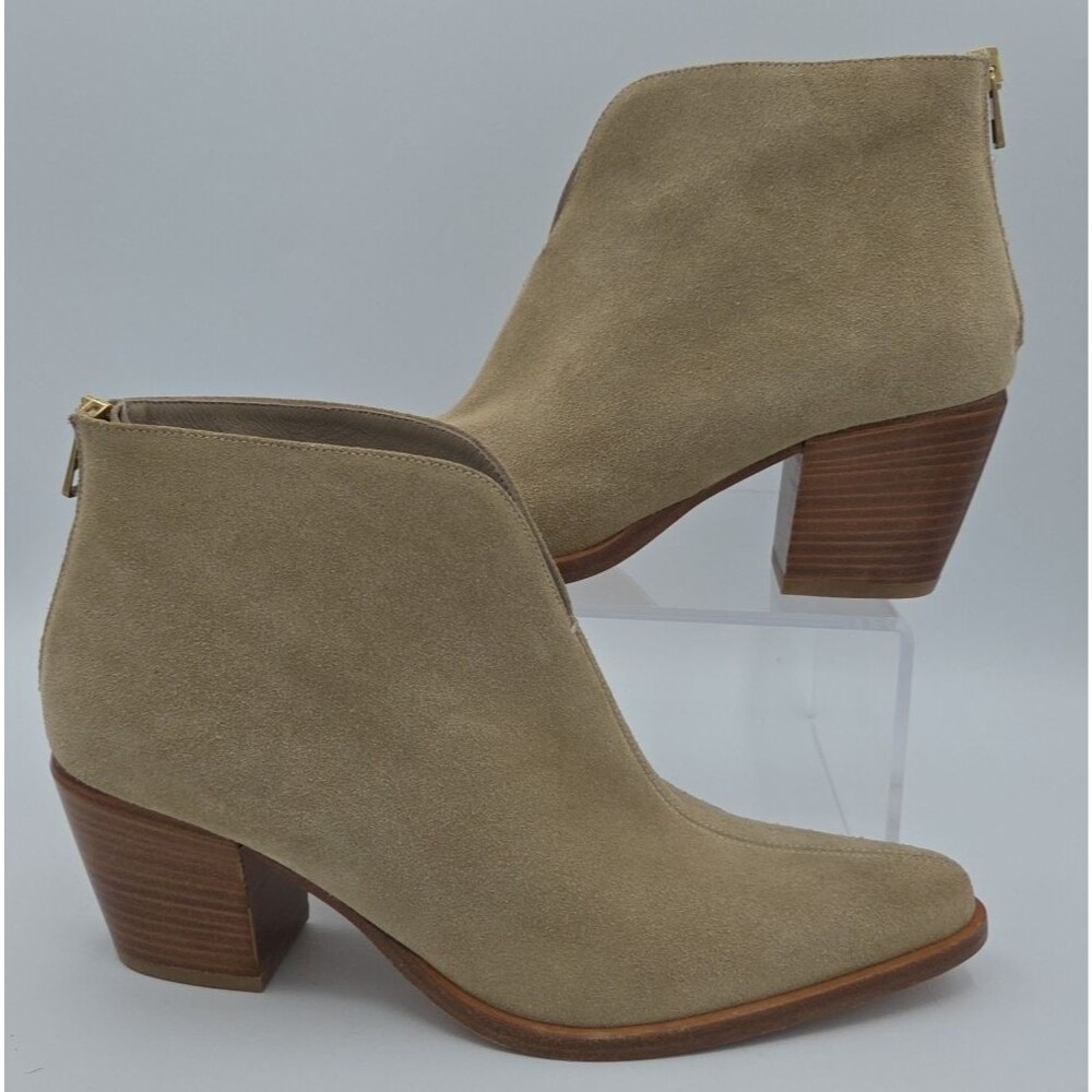 Vince Boots Womens 9.5 Havana Notch Suede Ankle Booties Tan Leather Pointed Toe